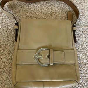Coach used leather alternative beige shoulder bag